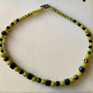 Necklace beaded jade crystal and glass